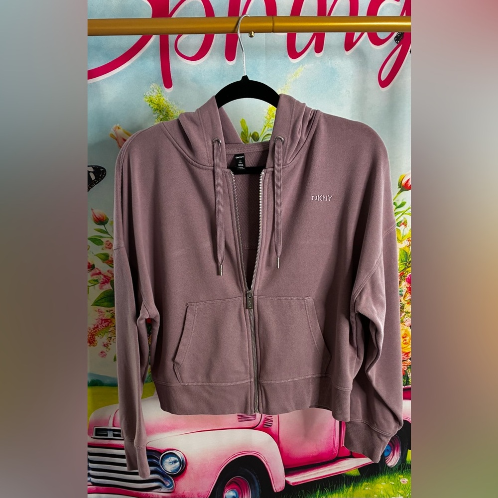 DKNY Mauve Zip-Up Hoodie Sweater